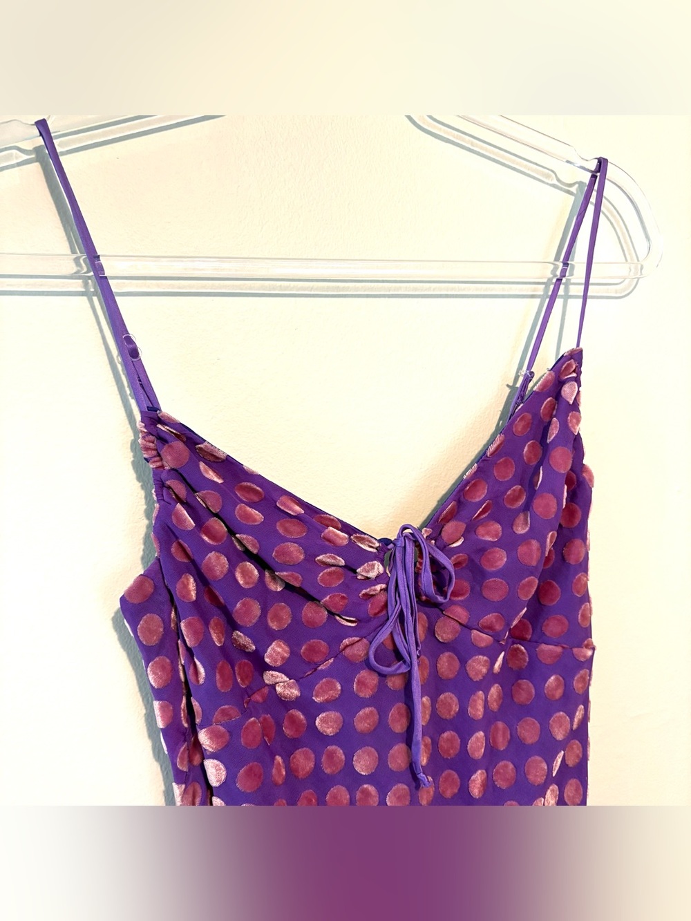 Vintage 90s Betsey Johnson purple and pink velvet polka dot slip dress - Picture 3 of 8